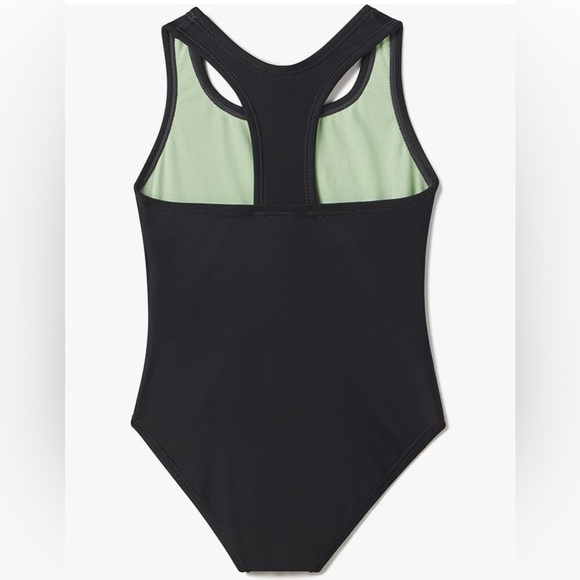 Speedo Girl's Swimsuit One Piece Closed Racerback - SIZE 10 - BLACK/GREEN - Picture 2 of 9